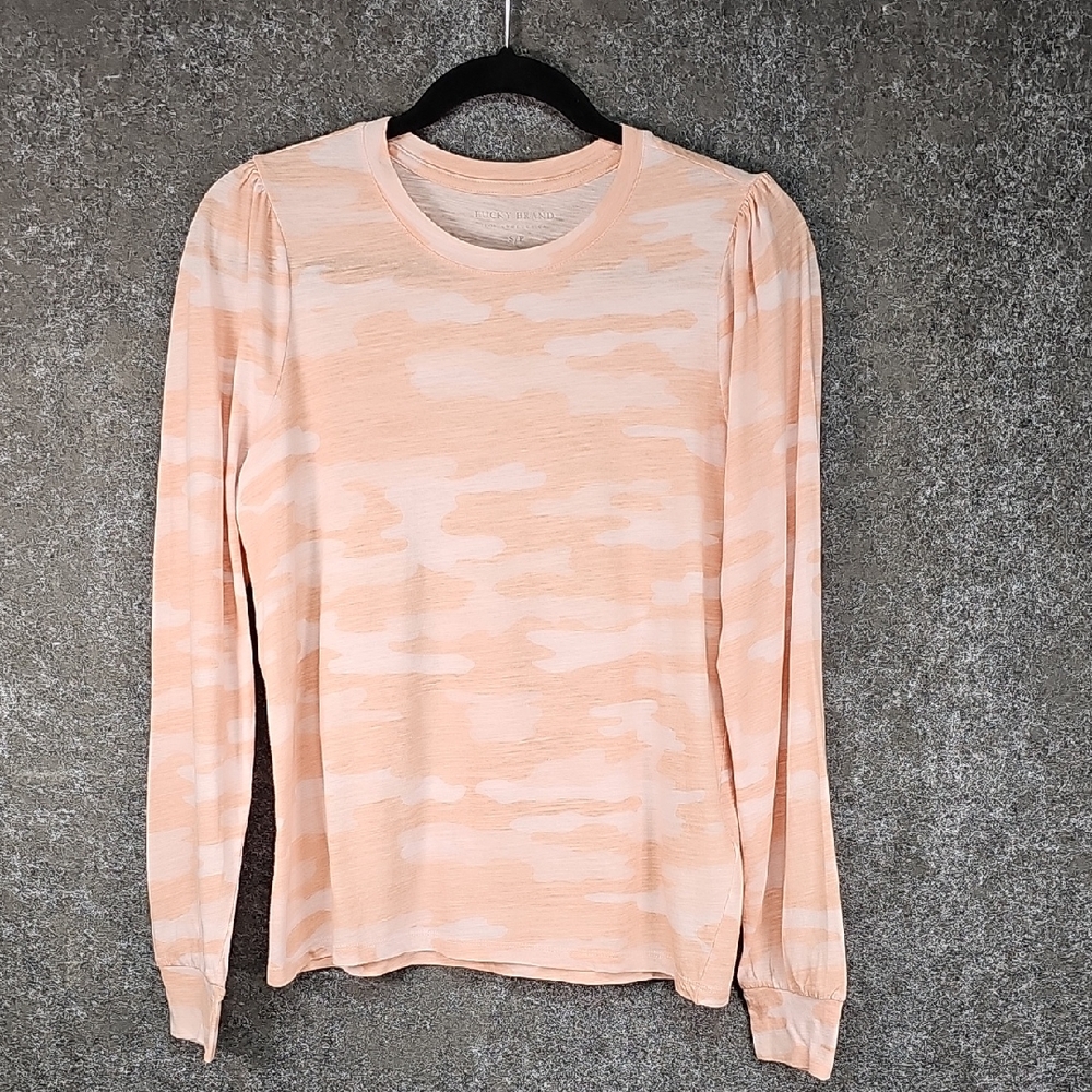 Lucky Brand Camo Tee, Peach Pink Tones, Size Small, NEW